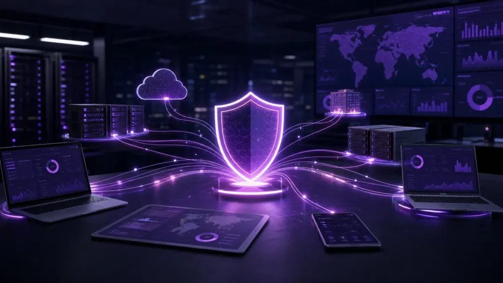 تصویر مفهومی مدیریت متمرکز امنیت نقاط پایانی با بیت دیفندر GravityZone